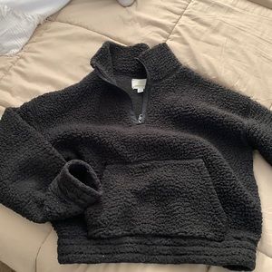 Aerie Offline Black Sherpa Quarter Zip